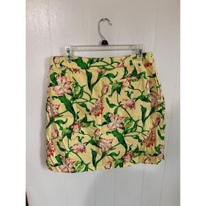Eileen Fisher Women's Size 10 Yellow Floral Print Straight Skirt